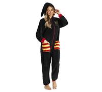 Harry Potter Jumpsuit, Overall Onesie Damen und Herren, Fleece Schlafoverall Einteiler, One Piece Hausanzug Kuschelig, Unisex Schwarz Overall für Winter (Schwarz, S)