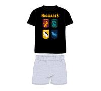 Harry Potter Kurz-Pyjama „Hogwarts-Symbole farbig“ | schwarz-grau | Kinder | Gr. 134-164