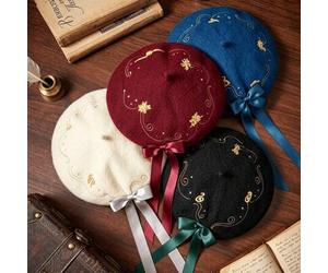 Harry Potter Mädchen Barett Vintage Malerhut Schleife Band Stickerei 4 Stile College Stil Modehut, geeignet für Pendeln, Reisen, Geschenke, für Schüle