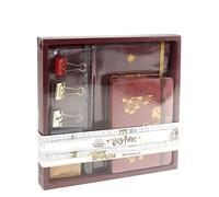 Harry Potter mehrteiliges Schreibset (Schreibbuch, Notiblock, Klebezettel, Binder Clips) Geschenkset (Rot)