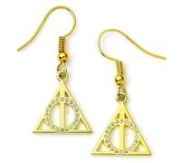 Harry Potter Offizielle Heiligtümer des Todes Ohrringe, Vergoldet, Sterlingsilber, Tropfenohrringe mit Kristallen, Haken-Ohrring-Stil