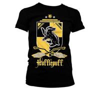 Harry Potter Offizielles Lizenzprodukt Hufflepuff Damen T-Shirt (Schwarz), X-Large