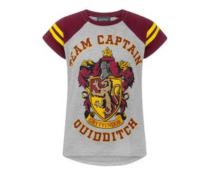 Harry Potter offizielles Mädchen Gryffindor Quidditch Team Captain T-Shirt (Grau/Kastanie) 13-14A / 158-164cm