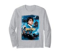 Harry Potter Philosophers Stone Langarmshirt, Unisex für Erwachsene, Grau Meliert, XL