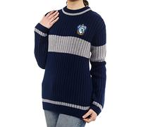 Harry Potter Ravenclaw Quidditch Pullover: Hogwarts Haus Ravenclaw Quidditch Uniform Nachbildung Rippstich Strickpullover Rundhals für Damen und Herren, blau / silber, M