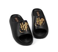 Harry Potter Sliders Damen Frauen | Schwarz geformte Sandalen Golden Snitch HP Logo | Magische Sommerschuhe Schuhe