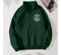 Harry Potter, Slytherin Abzeichen Muster, kreative lässige Damen Baumwolle Oversized Pullover mit offenem Kragen, passender College-Stil Sweatshirt mi