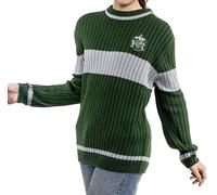 Harry Potter Slytherin Quidditch Pullover: Hogwarts Haus Slytherin Quidditch Uniform Nachbildung Rippstich Strickpullover Rundhals für Damen und Herren, Grün, Silber, XS
