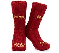 Harry Potter Socken Damen mit Kuschel Fleece und rutschfesten ABS Stopper Noppen (Burgund)