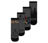 Harry Potter Socken für Herren - Hogwarts Männer Sneaker Strümpfe Grau/Schwarz (4er Pack) (DE/NL/SE/PL, Numerisch, 43, 46, Regular, Regular, Grau/Schwarz)
