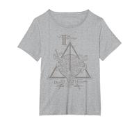 Harry Potter Three Brothers Deathly Hallows T-Shirt, Damen Große Größen, Grau Meliert, 3X