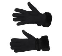 Damen Handschuh aus echtem Lammfell mit Pelz Besatz schwarz, L/XL