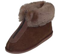 Harrys-Collection Extra Dicke Lammfell Hausschuhe mit Reißverschluss, Farben:Dunkelbraun, Schuhgröße:39