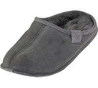 Extra dicke Lammfell Pantoffeln mit Ledersohle für Damen und Herren grau, 43