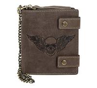 Geldbörse aus hochwertigem Vintage Leder + RFID mit Kette! Totenkopf dunkelbraun