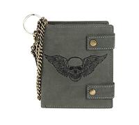 Geldbörse aus hochwertigem Vintage Leder + RFID mit Kette! Totenkopf schwarz