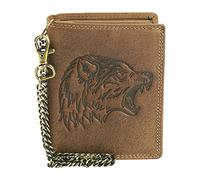 Geldbörse aus hochwertigem Vintage Leder + RFID mit Kette! Wolf cognac