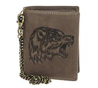 Geldbörse aus hochwertigem Vintage Leder + RFID mit Kette! Wolf dunkelbraun