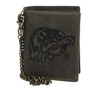 Geldbörse aus hochwertigem Vintage Leder + RFID mit Kette! Wolf schwarz