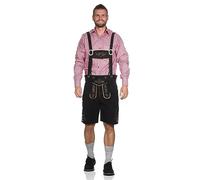 Kurze Lederhose im Trachtenstil mit Träger und Knopfleiste schwarz, 48