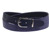Harrys-Collection Klassischer Herren Elastikgürtel - Stufenlos kürzbar - Stretchgürtel mit Echtleder-Endstück - 35mm Breit, Bundweite:95, Farben:jeansblau