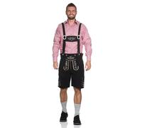 Harrys-Collection Trachtenlederhose Herren kurz mit Hosenträger - Klassische Lederhose für Oktoberfest & Freizeit - Echtes Leder mit Stickerei & Gürtel - Gr. 46-62, Größe:56, Farben:schwarz