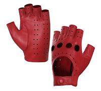 Harssidanzar Damen Halbfinger Lederhandschuhe für fahren Fingerlose Lammfell ungefüttert Handschuhe GL012,rot,Größe S