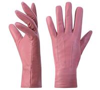 Harssidanzar Damen Leder handschuhe Winter Warmes Kaschmirfutter Touchscreen Vintage Finished GL017EU,Rosa,Größe XL