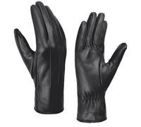 Harssidanzar Damens Lederhandschuhe Winter Warmes Kaschmirfutter Touchscreen Vintage Finished GL017EU,Schwarz, Größe XS