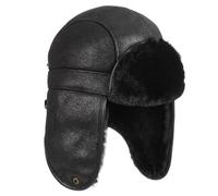 Harssidanzar Fliegerhüte Aviatormütze Trapper Hut für Herren Damen Lammfell Shearling Leder Pelz Warme Wintermütze CU610EU, Schwarz, Größe L