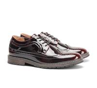 Harssidanzar Herren Anzugschuhe mit Lackleder in Classic Brogue Elastic Band Oxford Formal KM310EU,burgunderrot,Size 41