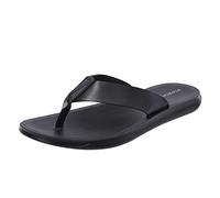 Harssidanzar Herren Flip Flops Sandalen,Sommer Tanga Bequeme Fußgewölbestütze Weiches Mikrofaser-Leder-Fußbett Strandschuhe KM215, Schwarz, Größe 41