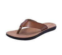Harssidanzar Herren Flip Flops Zehentrenner, Sommer Tanga Bequeme Fußgewölbestütze Weiches Mikrofaser Leder Fußbett Strandschuhe KM215,Khaki,Größe 43