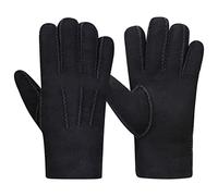 Harssidanzar Winter Herren Lederhandschuhe,Wildleder Lammfell Shearling Dicke Wolle Gefüttert Beheizte Warme Winter Kaltwetter Kleid Fahrhandschuhe KM043EU,Schwarz,Größe XL