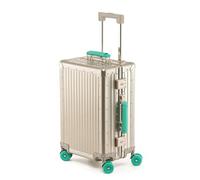 Hartschalenkoffer aus Aluminium-Magnesium-Legierung, Hartschalenkoffer, karierter Koffer, Reise-Kabinenkoffer mit Rad, Ganzmetall-Gepäckrollkoffer für Damen und Herren, Gold-B, 20 inch, Modern