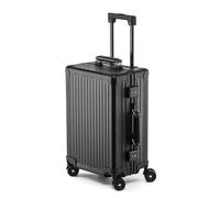 Hartschalenkoffer aus Aluminium-Magnesium-Legierung, Hartschalenkoffer, karierter Koffer, Reise-Kabinenkoffer mit Rad, Ganzmetall-Gepäckrollkoffer für Damen und Herren, Black-B, 26 inch, Modern