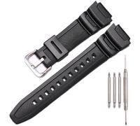 Harzharz Armband Kompatibel mit Casio AE1200WH AE-1300WH F108WH W218H W-219H W-800H, Wasserdichtes Ersatzarmband für Herrenuhren (Black Silver buckle)