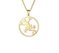 Hasdnker Halskette Ketten Schmuck Herren Frauen Anhänger Necklace Halskette Mit Anhänger „Gecko“ Für Damen, Motiv: Glücksbringer, Eidechse, Reptil, Tierschmuck, Goldfarben