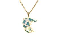 Hasdnker Halskette Ketten Schmuck Herren Frauen Anhänger Necklace Tropföl Griechenland Karte Anhänger Halsketten Gold Silber Farbe Mode Griechischen Patriotischen Schmuck Goldfarbe