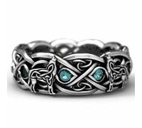 Hasdnker Ring Ringe Damen Bijouterie Herren Böhmischer Vintage-Ring In Antik-Goldfarbe Mit Unendlichkeitskreuz Und Intarsien Aus Rotem Kristall, Keltischer Knoten, Ehering Für Frauen, 9 Csilvercolor