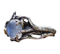 Hasdnker Ring Ringe Damen Bijouterie Herren Gold Farbe Natürlichen Mondstein Ring Rose Baum Blatt Frauen Vintage Runde Hochzeit Party Ring Schmuck 7 Silber