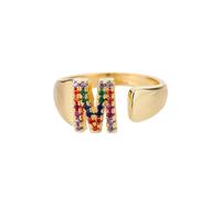 Hasdnker Ring Ringe Damen Bijouterie Herren Regenbogen Zirkon Buchstabenringe Für Frauen Gold Farbe Initial Ring Einstellbar Hochzeit Paar Ringe Boho Schmuck M