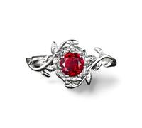 Hasdnker Ring Ringe Damen Bijouterie Herren Zarte Silber Farbe Runde Intarsien Mit Rotem Stein Blume Ringe Fashion Party, Verlobung, Hochzeit Ringe Für Frauen Schmuck 7 Ring