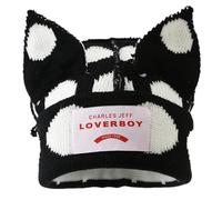 Hasdnker Strickmützen Hüte Mützen Caps Beanie Mütze Beanie Y2K-Stil Winter Strickmütze Für Damen Im Freien Süße Warme Mütze Mit Katzenohren 56-60 cm Schwarzweiß