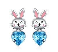 Hase Ohrringe 925 Sterling Silber Mädchen Kinder Ohrstecker Blaue Herz Kristall Ohrstecker Kaninchen Ohrringe Hase Schmuck Geschenk für Mädchen Tochter Kinder