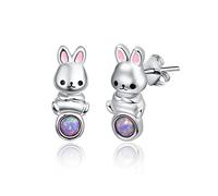 Hase Ohrstecker für Damen - 925 Sterling Silber Opal Hasen Ohrringe mit Tier Design für Frauen, Mädchen und Kinder