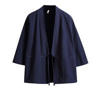 Haseil Herren Kimono Cardigan Japanische Jacken Casual Baumwolle 3/4 Ärmel Hemd Open Front Coat Leichte Leinen Outwear, Marineblau, Mittel
