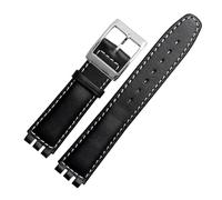 HASGTFM Lederarmband passend for Swatch Uhrenarmband 17 mm 19 mm Handgelenkband rosa rot schwarz Uhrenarmbänder Damen Herren Uhrengürtel Zubehör(B-black-w-1,17mm)