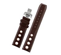 HASGTFM Lederarmband passend for Tissot 1853 Sports Racing Series PRS516 T91 T044, weiches Armband, 20 mm, Armband mit Faltschließe(Brown white Silver,20mm)