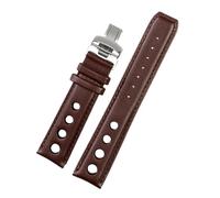 HASGTFM Lederarmband passend for Tissot 1853 Sports Racing Series PRS516 T91 T044, weiches Armband, 20 mm, Armband mit Faltschließe(Brown Silver,20mm)